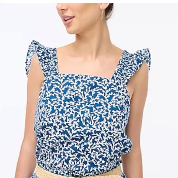 J. Crew Navy and White Leaf Print Blouse - Picture 1 of 7
